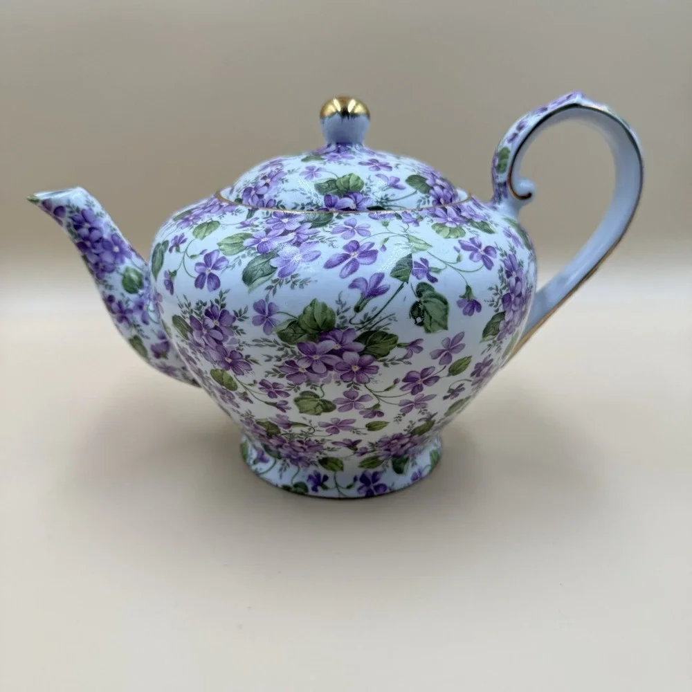 A Special Place Tea Pot Victorian Pansies Floral Purple Vintage 2003 Cottagecore